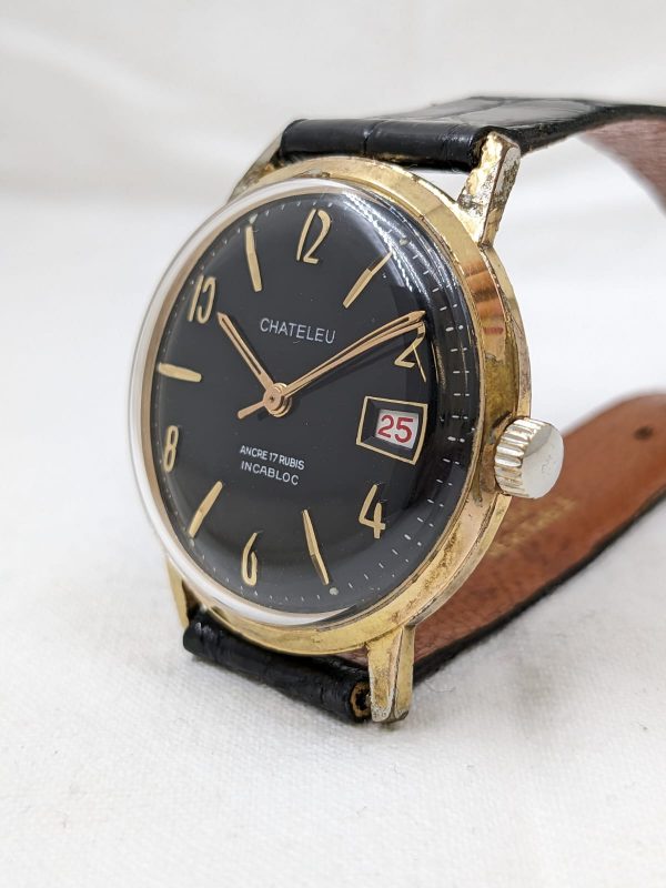 Chateleu-montre-vintage-horloger-battant-cadran-noir