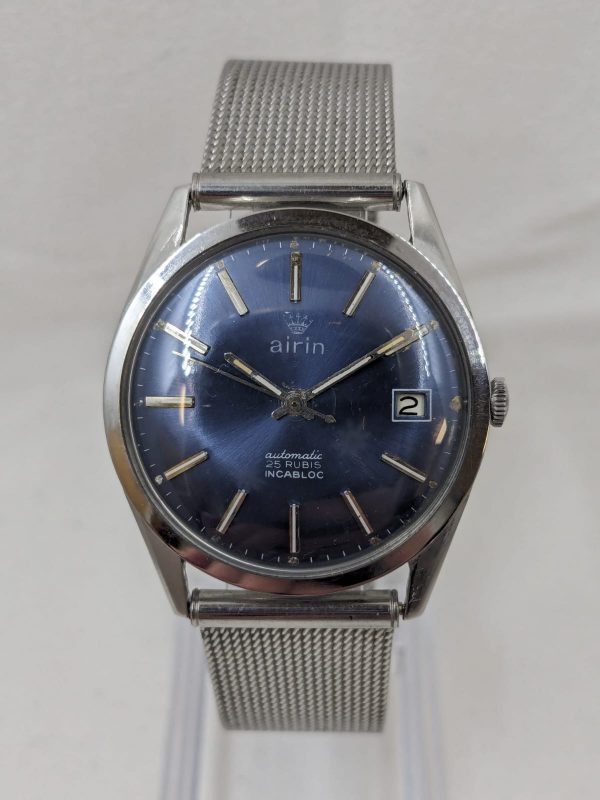 Airin-montre-vintage-occasion-mecanique-horloger-battant-besancon-cadran-bleu-extrafine