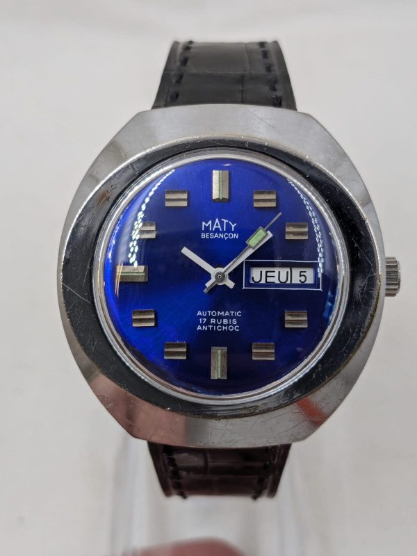 Maty-besancon-montre-automatique-vintage-cadran-bleu